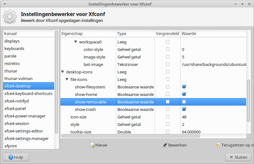 Instellingengewerker voor Xfconf